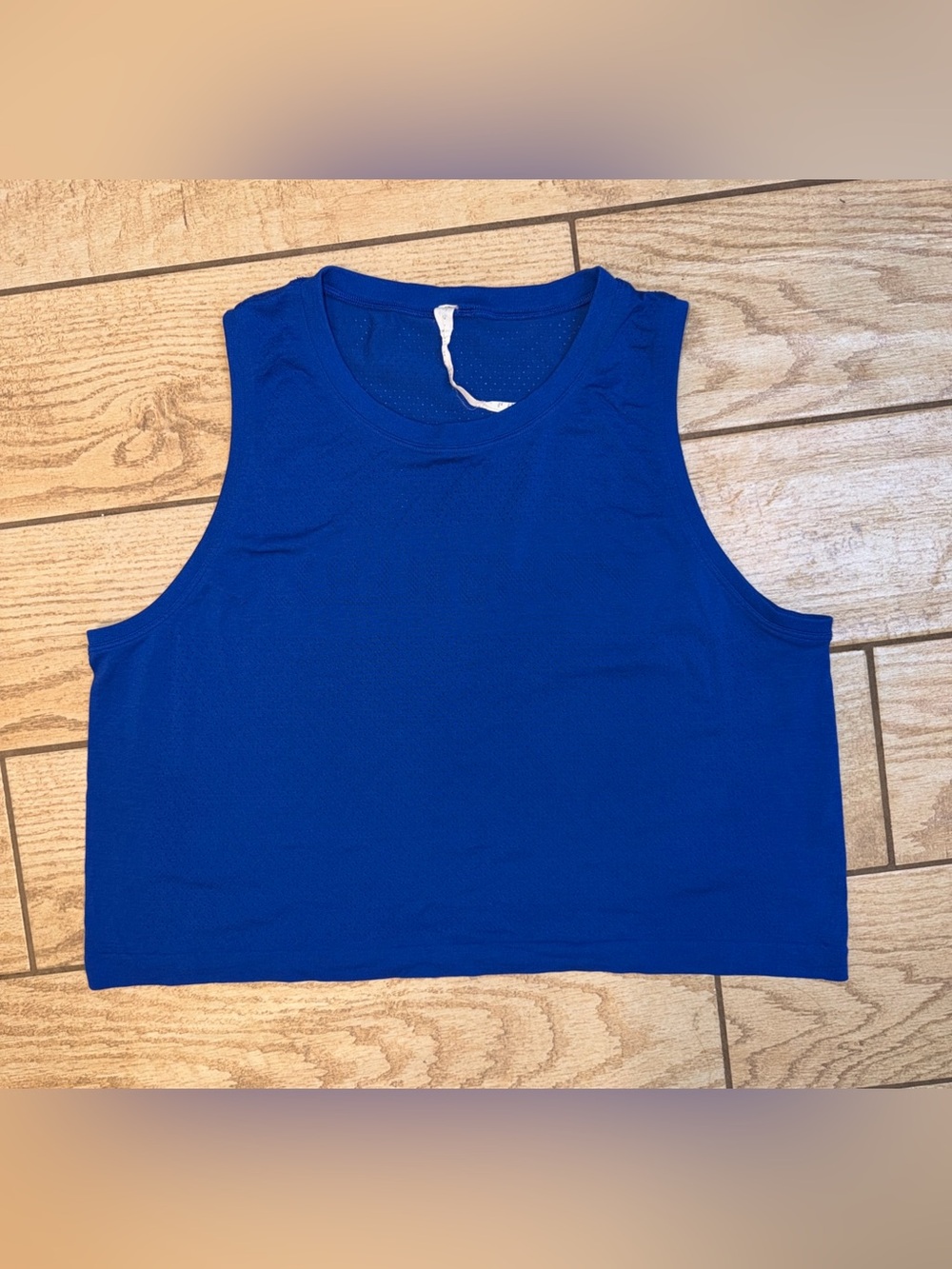 Lululemon Train to Be Cropped Tank Code Blue Perforated Logo Boxy Fit Sz 10